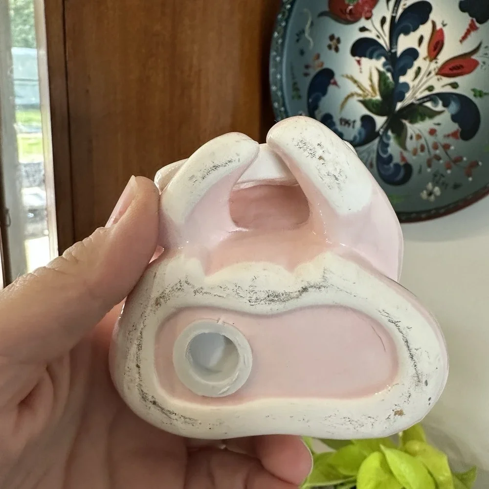 Pink White Ceramic Pig Figural Salt Shaker w/ Stopper 